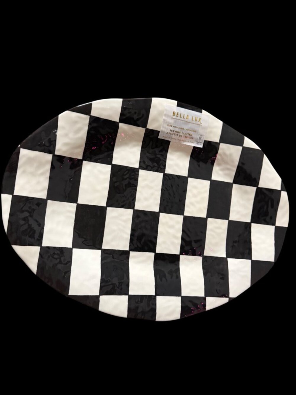 Bella Lux Black White Checkered Oval Melamine Serving Platter Childs Inspired 18